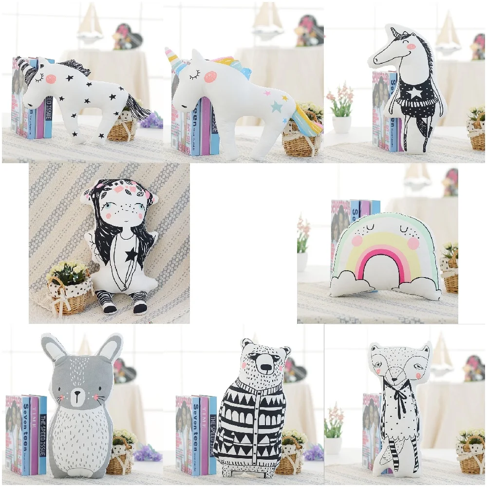 Cartoon Animals Unicorn Bear Rabbit Fox Rainbow Girl Cushion Pillow Kids Bed Room Decor Calm Sleep