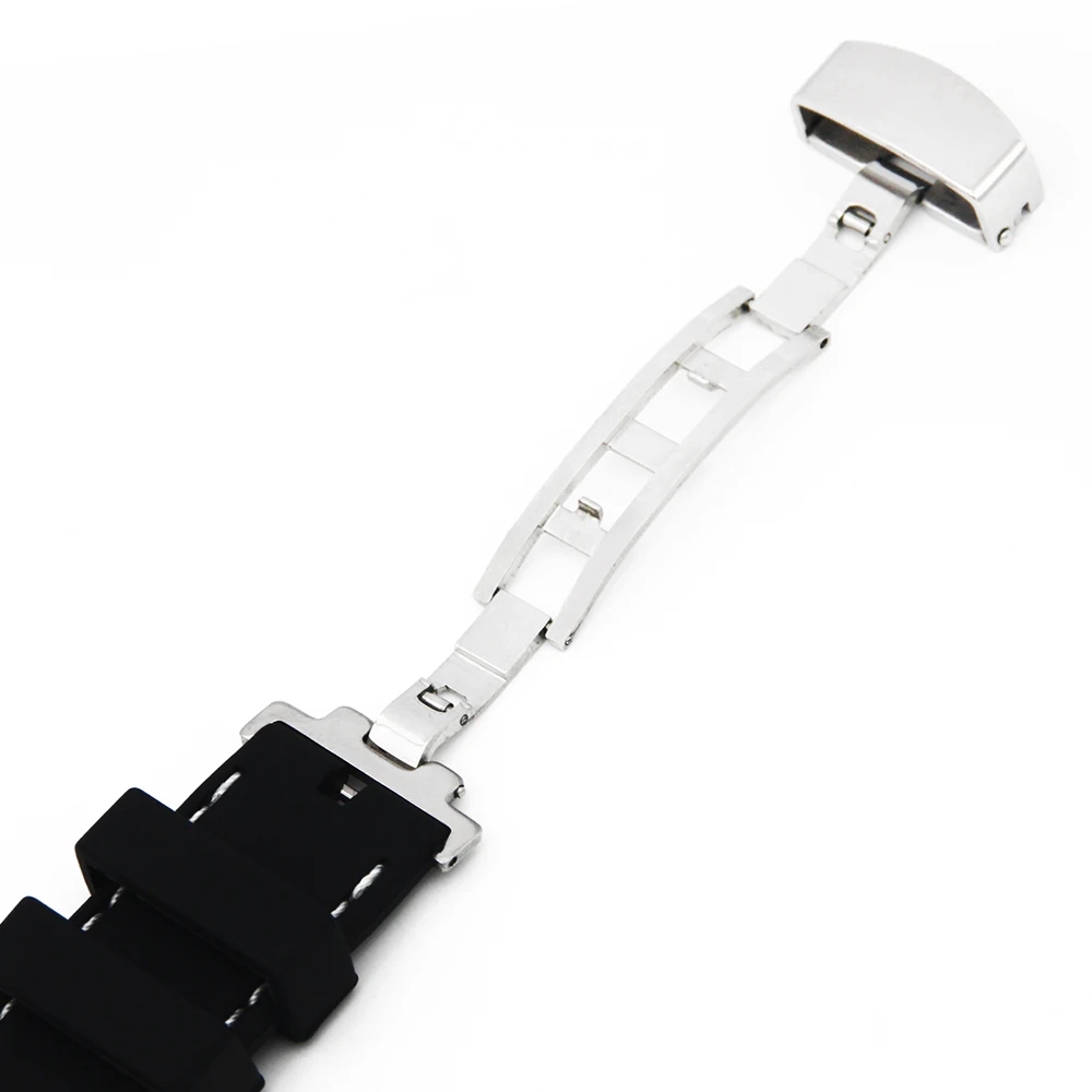 Ремешок силиконовый для часов резиновый браслет со скрытой застежкой черный