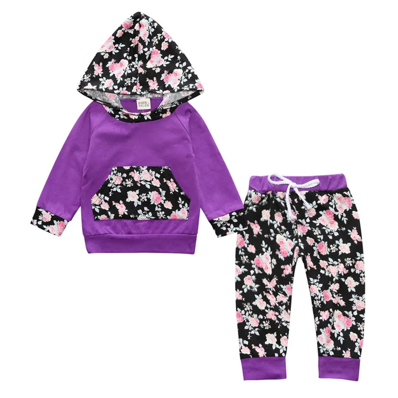 

autumn newborn cloth sets baby girl 2pcs cloth +pants suit fashion flower pattern leisure infant baby suits clothes purple