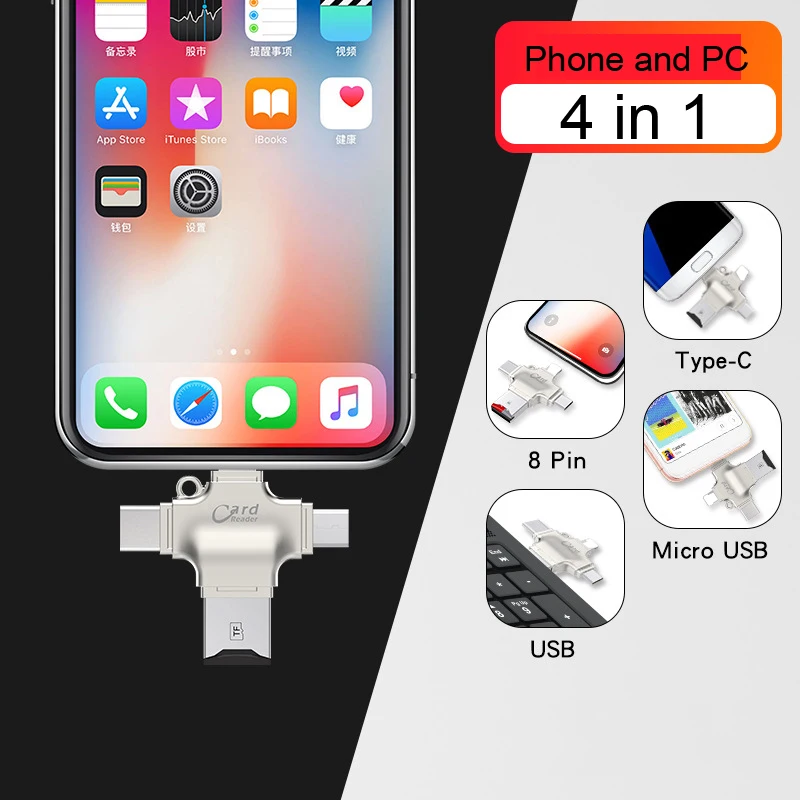 Mini Card адаптер Тип usb C Micro usb TF OTG Картридер для iPhone X XS MAX XR 8 плюс 5 6 7 SAMSUNG S8 S9 + LG G5 G6 Macbook ПК