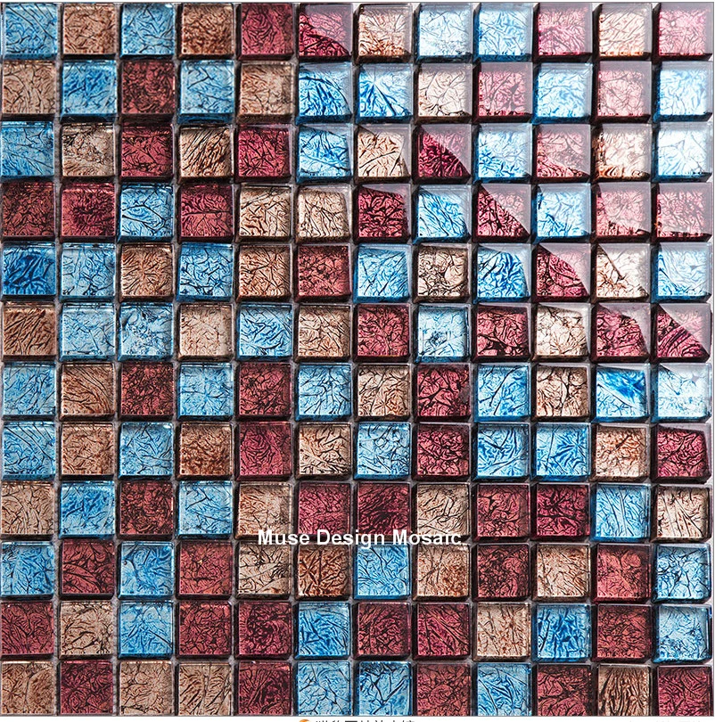 

Retro Vintage Gold Red Blue Foil Glass Mosaic tile design Fireplace kitchen backsplash Wall Sticker DIY building materials