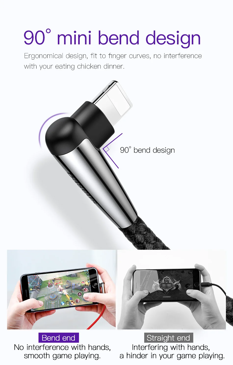 Baseus 90 градусов USB кабель для iPhone Xs Max Xr X 8 7 6 6S Plus Быстрая зарядка зарядное устройство кабель для мобильных игр изгиб данных провод шнур