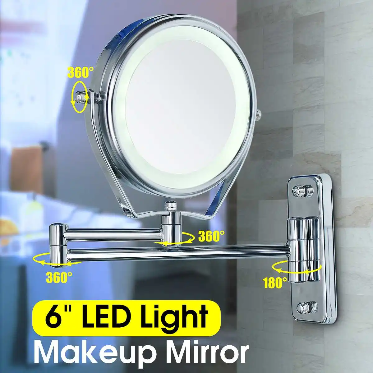 

360 Rotary 6 Inch Double Side Led Illuminated Magnifying Bathroom Shaving Shower Mirrors 7x Makeup Wall Cosmetic Mirror W/ Light