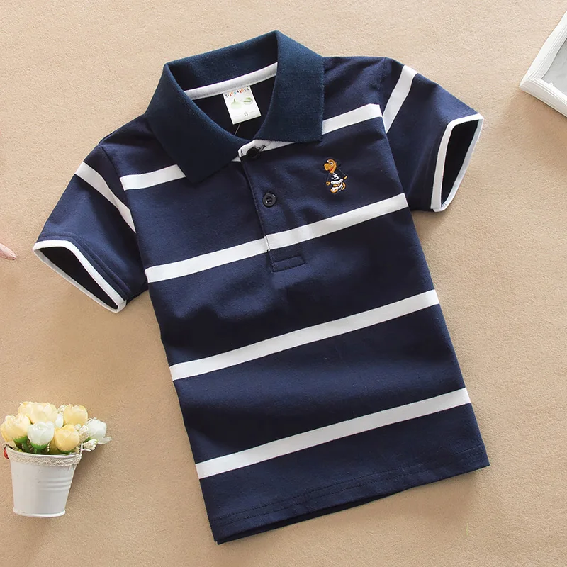 Summer Short Sleeve Polo Shirts for Boys Cotton Stripe Polo Shirts for