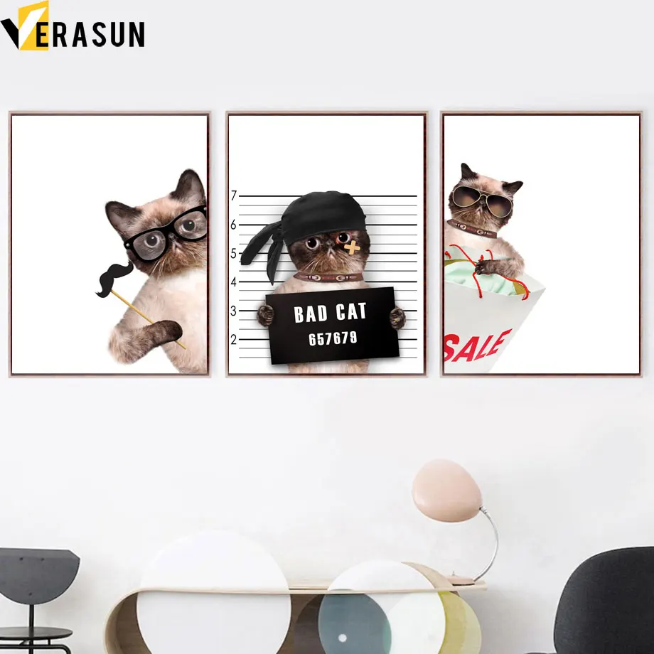 

Hipster Bad Cat Take Picture Goatee Wall Art Canvas Painting Nordic Posters And Prints Wall Pictures For Kids Room Home Decor