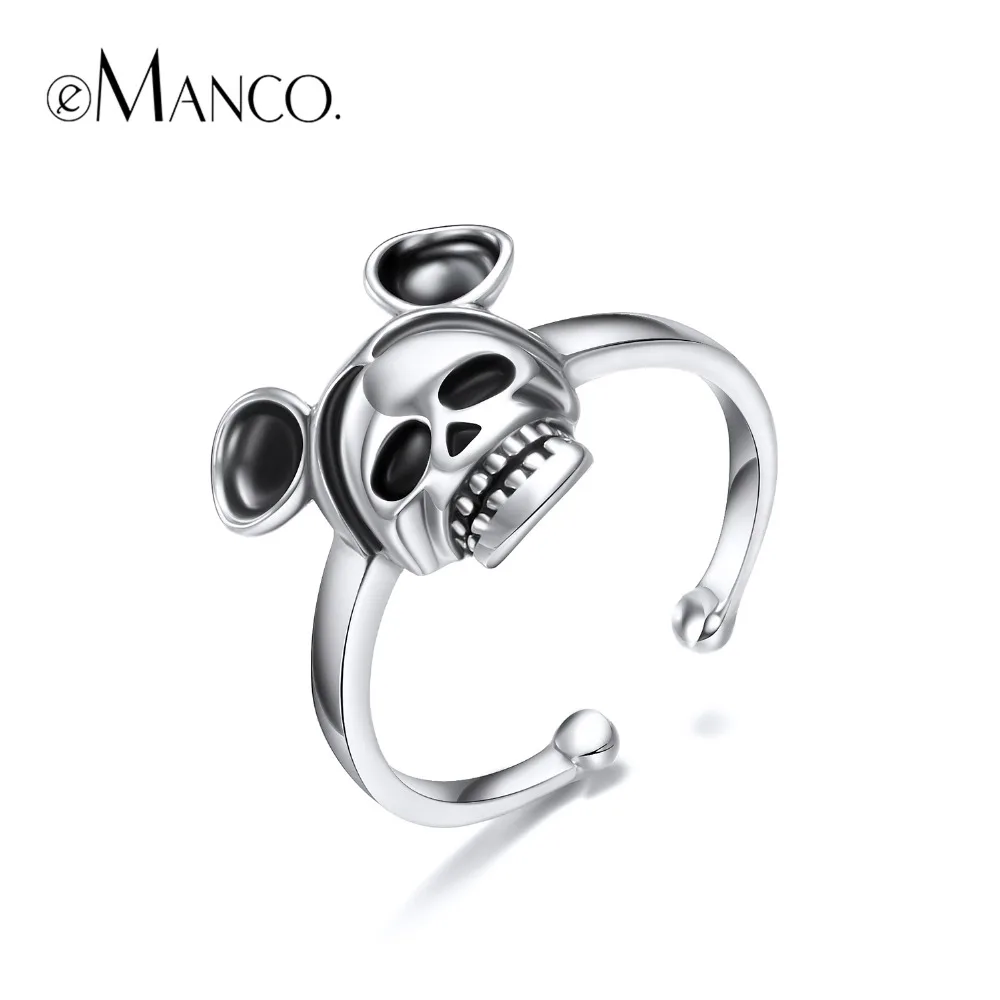 

e-Manco Skull 925 Sterling Silver Rings Wholesale Cool Party Punk Skeleton Open Rings Cuff New Arrival Best Gift