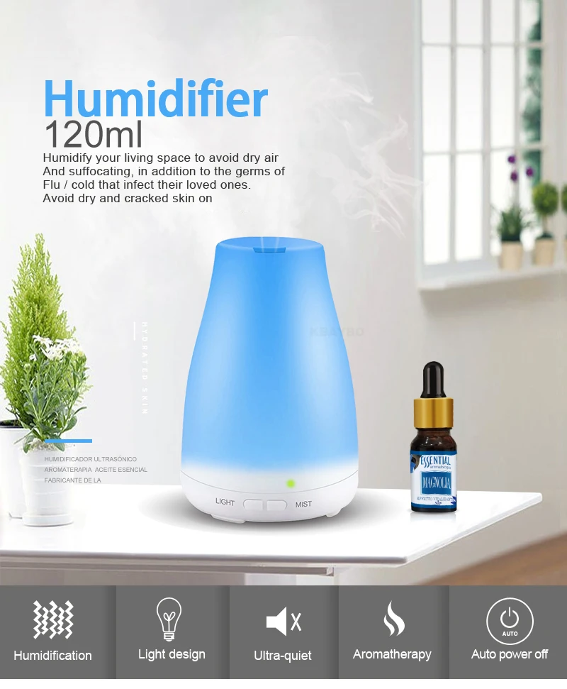 

Essential Oil Diffuser, 120ml Aroma Cool Mist Humidifier, 7 Color LED Lights Changing for Home Office Baby