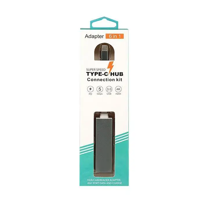 6 в 1 type-C к USB концентратор PD зарядное устройство 20A/5 V адаптер серебро, серый сплиттер 3,1 для ноутбука/телефона