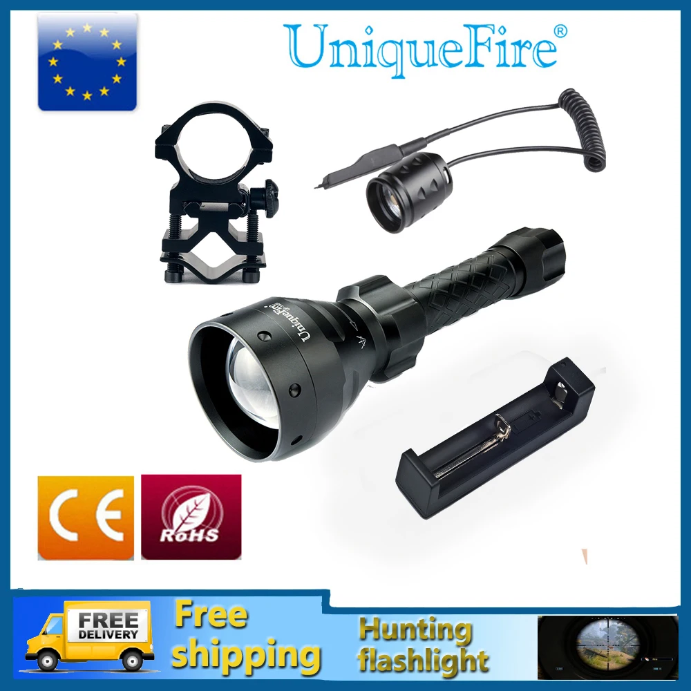 

UniqueFire Tactical T67 Flashlight UF-1405 XML T6 Zoom 5 Modes Rechargeable Led Lamp+Remote Pressure+Charger+Scope Mount