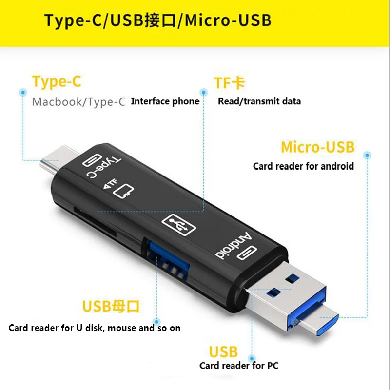 Тип c 3 1 концентратор пять в одном тип к USB папа/женщина OTG TF микро