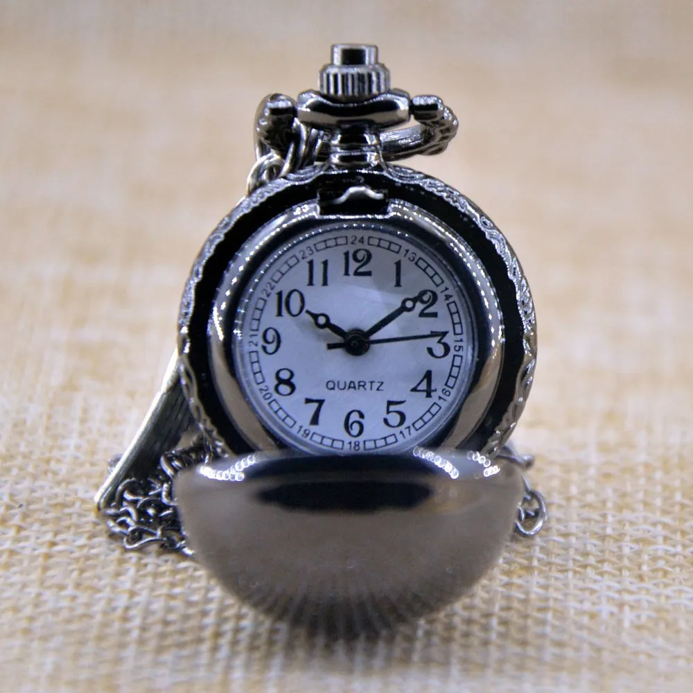 Vintage Black Smooth Harry Potter Ball Silver Wings Quartz Pocket Watch Analog Pendant Necklace Mens Womens Watch Gifts Chain