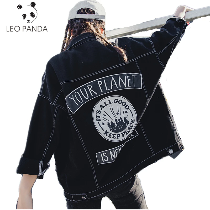 2018 fashion euramerican style loose coats plus size harajuku black plus size black denim jacket