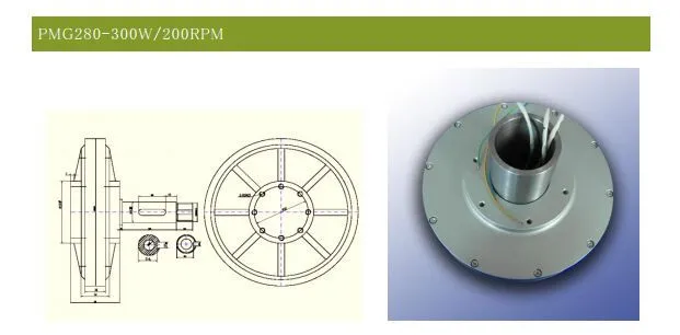 PMG280 300 Вт 200 об/мин Бессердечный PMG генератор/ветровой генератор внешний роторный генератор, Трехфазный постоянный магнит генератор