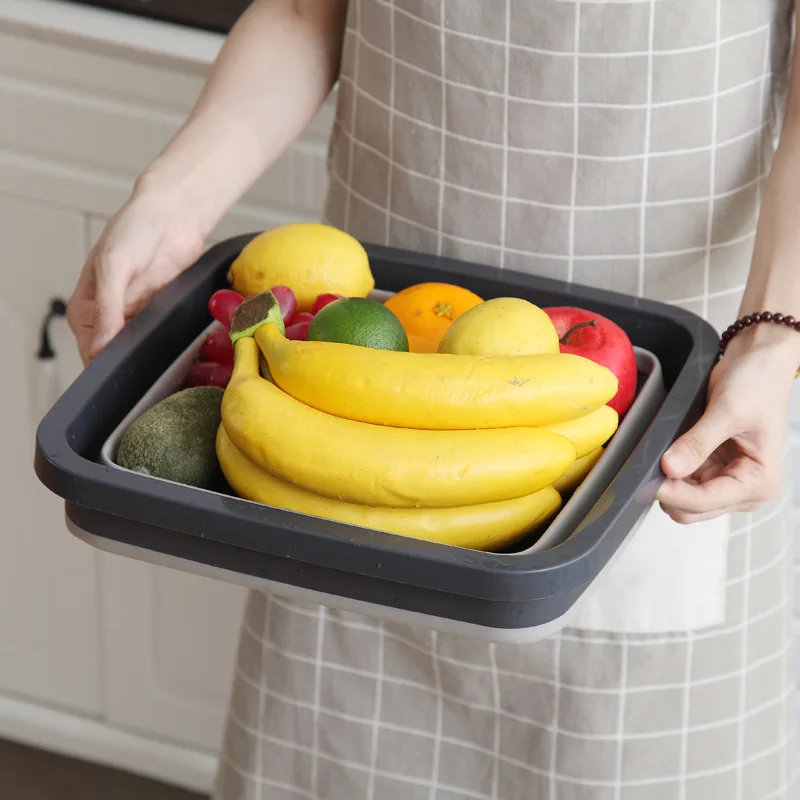 Portátil de silicona plegable lavabo fruta cesta de verduras al aire libre pesca Camping lavado cubo ahorro espacio herramientas de limpieza del hogar