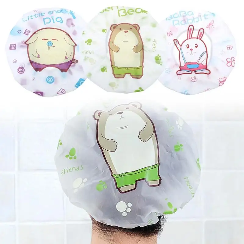 

Lovely Cute Cartoon Women Kids Shower Caps Colorful Bath Shower Hair Cover Adults Waterproof Bathing Protective spa Cap