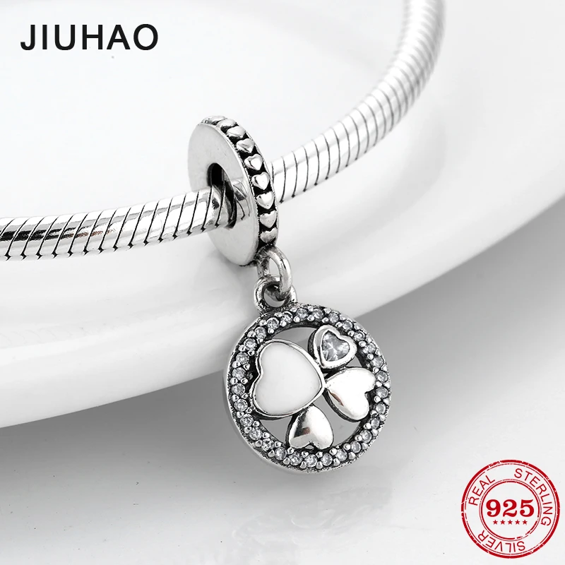 

2018 Fashion heart shape 925 Sterling Silver Lucky Clover CZ Fine Pendants Fit Original Pandora Charm Bracelet Jewelry making