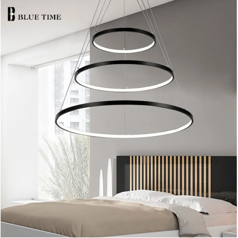 

Modern LED Pendant Light Hanging Lamp Black&White Ring Pendant Lamp For Dining Room Living Room Bedroom Kitchen Lighting Fxtures