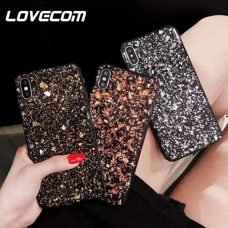 

LOVECOM Glitter Case For iPhone XR XS Max XS X 6 6S 7 8 Plus Soft Epoxy Full Body Protective Plain Phone Back Cover Cases Gift