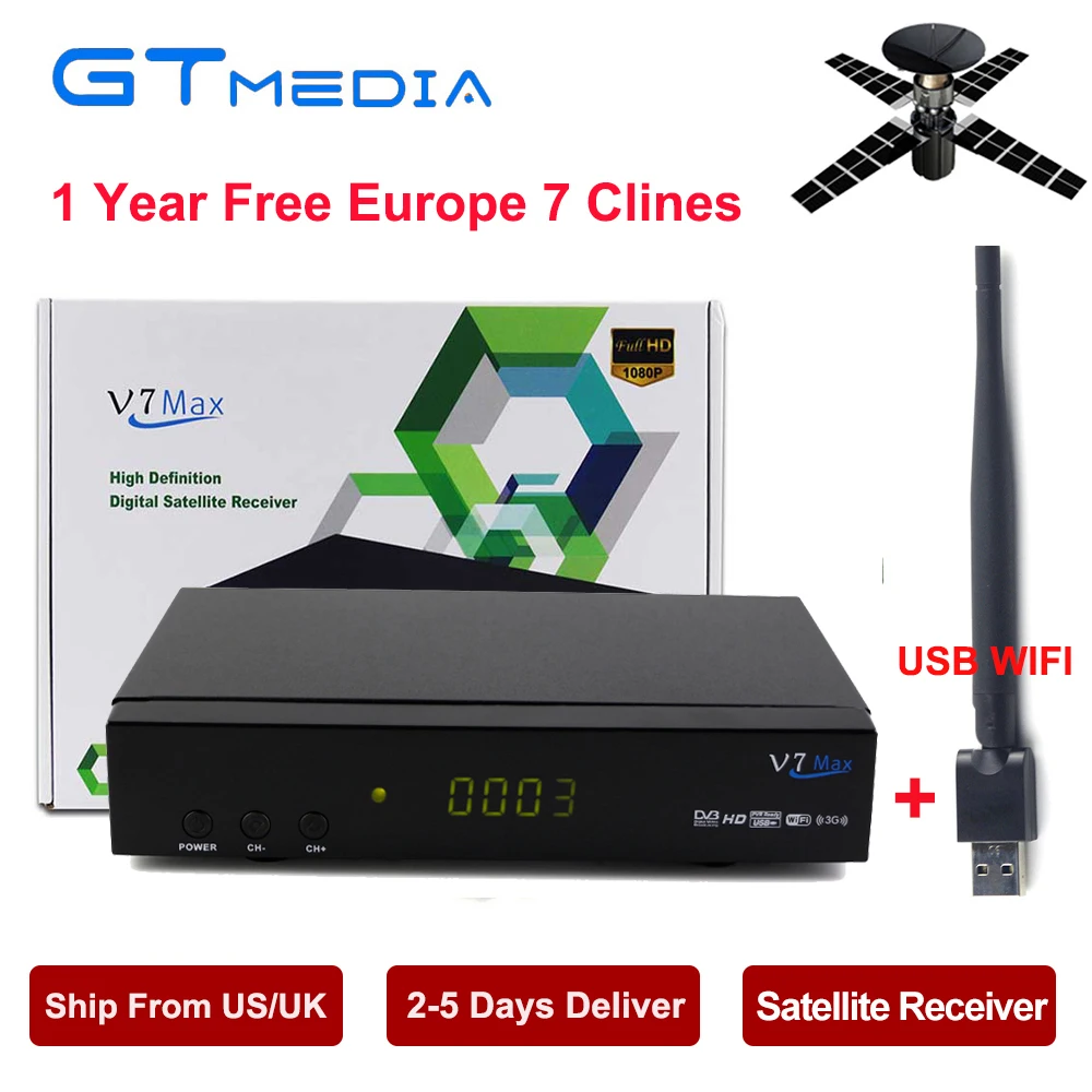 

1 Year Clines Europe Cline V7 MAX MPEG4 DVB-S2 TV Tuner FTA Satellite Receiver Full HD Support powervu bisskey Decoder+ USB WIFI