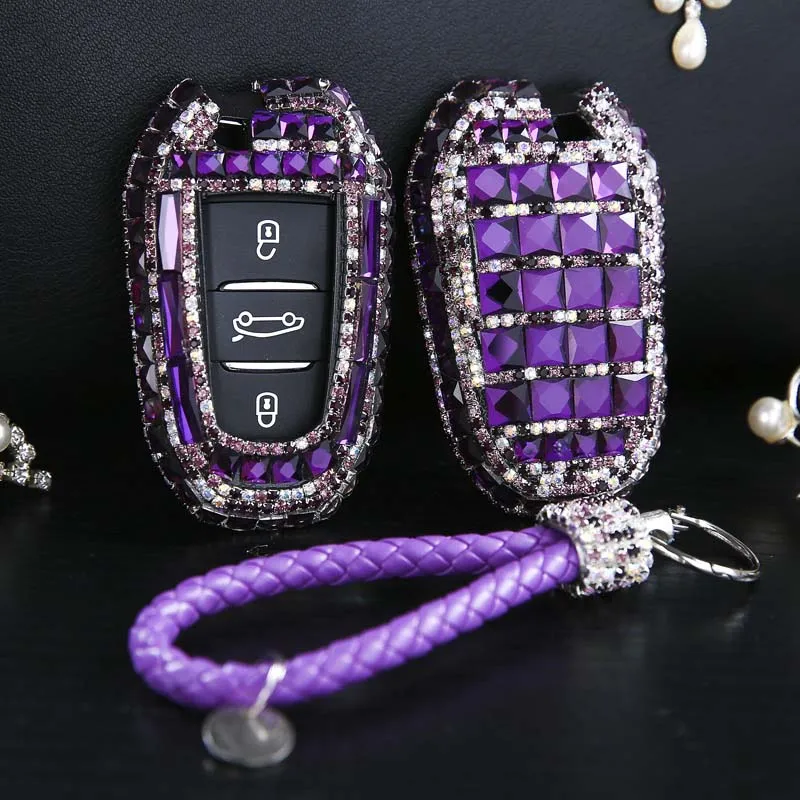 Роскошное бриллиантовое украшение Автомобильный ключ чехол для ключей для peugeot 408 2008 508 301 308S для Citroen C4L C3-XR DS5L DS4 DS6 оболочка для Smart ключа - Название цвета: Фиолетовый