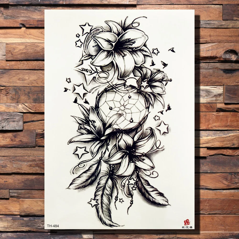 FANRUI Morning Glory Totem Ловец снов временное тату Sticker перо Звезда черная рисунок