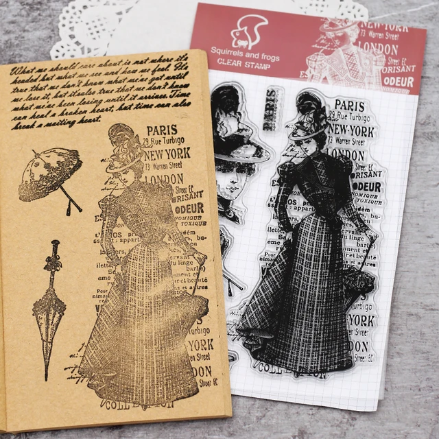 vintage lady Stamps Retro classic clear stamps background Tailor