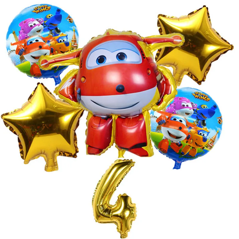 

6 Pcs/lot Helium Balloon Jett Birthday Party balloons Super Wings toys Children's Day Decorations kids toy Balloons supplies