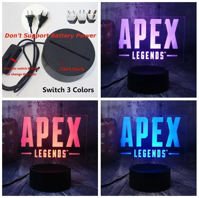Новинка Apex Legends Battle Royale Game PUBG TPS ночной Светильник 3D светодиодный настольный светильник для мальчиков подростков детская игрушка домашний Декор Рождественский подарок - Испускаемый цвет: Switch only 3 Color