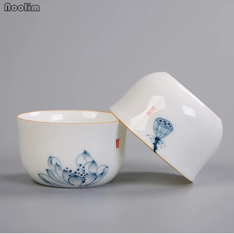NOOLIM кунг-фу чайные чашки керамические чайная чашка в китайском стиле лотосы ручной росписи белая фарфоровая чашка набор Посуда Аксессуары