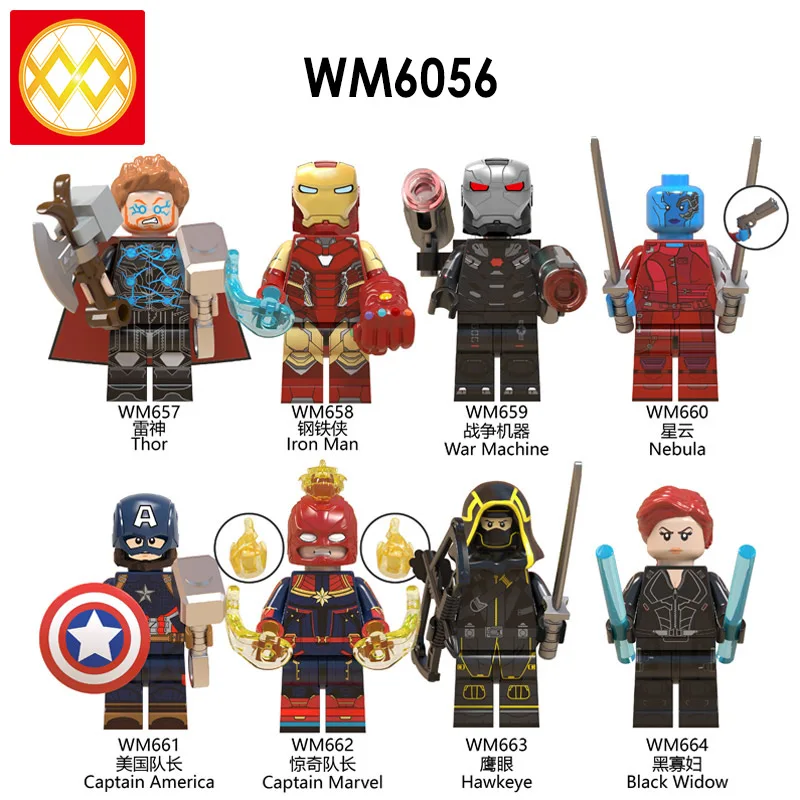

8PCS/Set blocks DC super heroes set bricks Shazam thanos black widow thor rocket Pepper mini blocks educational toy for kids