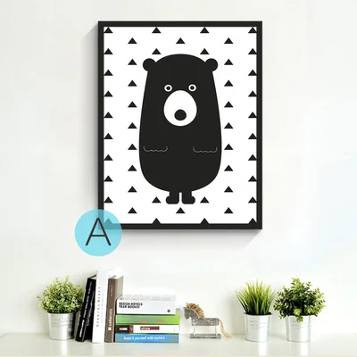 

Decorative pictures poster art for kids room baby painting black white Bear Cat posters and prints Frame not include