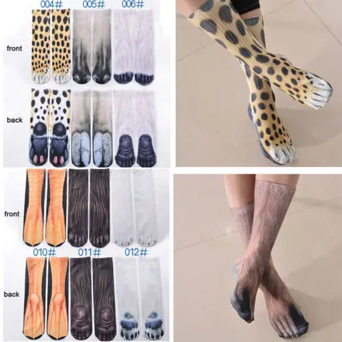 

2019 new 3D Print Animal Foot Hoof Paw Feet Crew Socks Adult Digital Simulation Socks Unisex Tiger Dog Cat Sock