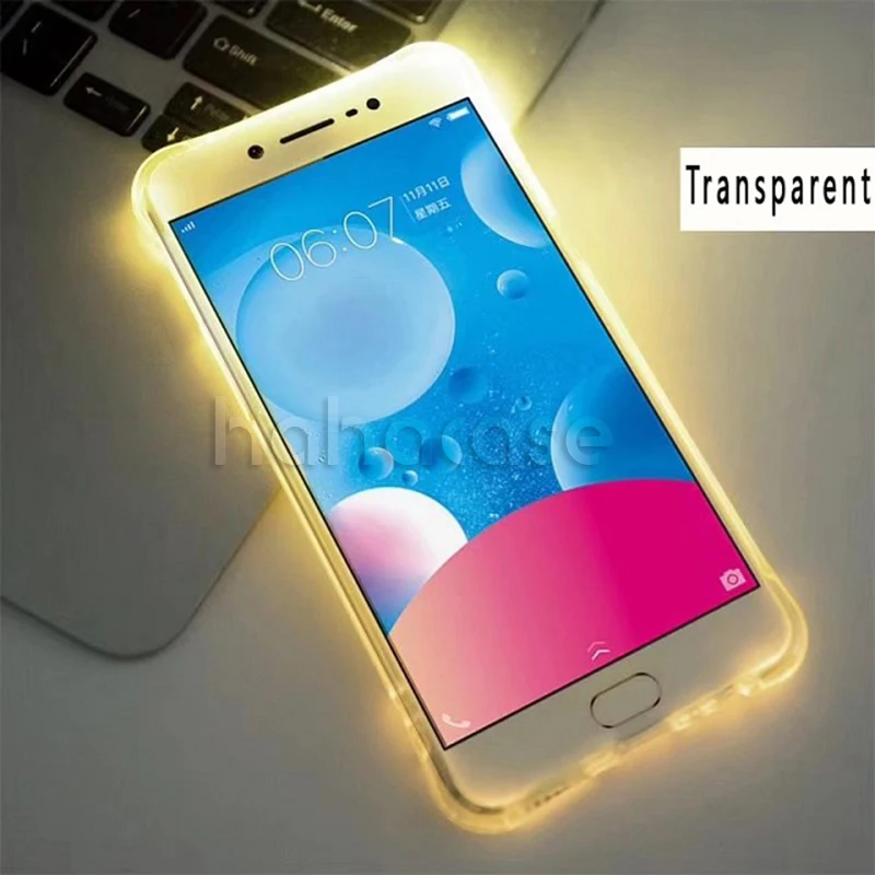 50 шт. Мягкий чехол из ТПУ для Samsung Galaxy J7 J5 Prime LED Flash Light Up прозрачный защитный