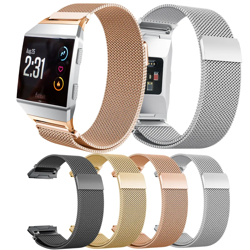 

Stainless Steel Mesh Milanese Loop Magnetic Lock Replacement Strap Accessories for Fitbit Ionic Smart Watch Women Men Rose Gold