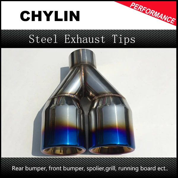 

1PCS 51mm Inlet 76mm Outlet Blue Plated Burnt Stainless Steel Car Exhaust Dual Tips End Pipe for bmw for audi for benz for vw