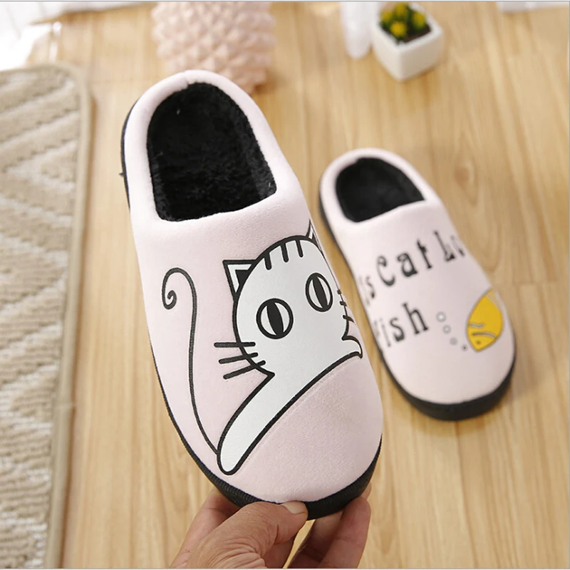 

Cute Cartoon Animal Cat Love Fish Women Home Slipper for Indoor House Bedroom Floor Non-slip Soft Warm Winter Shoes