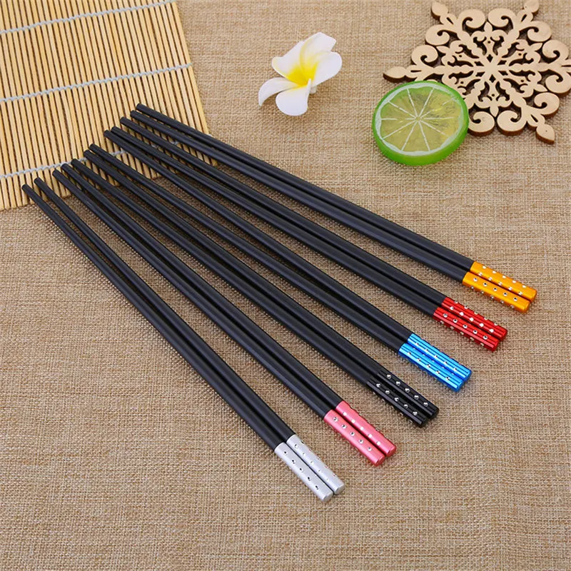 Doreenbeads 10 Pairs Colorful Alloy Chopsticks With Rhinestones Sushi