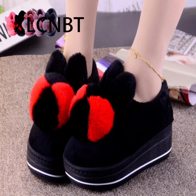 

covered heel slipper 2018 winter high-heeled thick-soled cotton slippers female indoor home anti-skid hair ball home plush warm