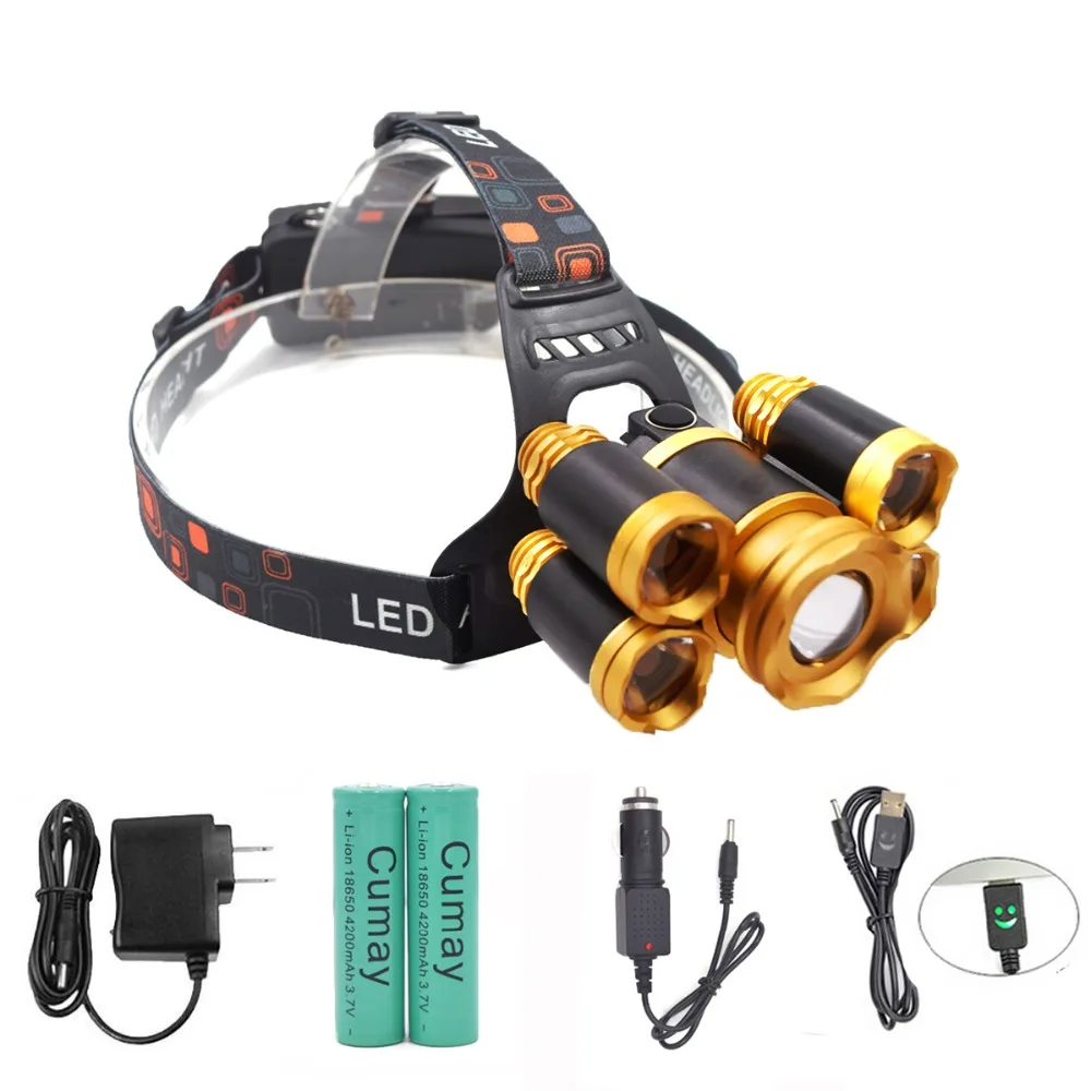 

Usb 12000 lumen 5 Led Headlight XML-T6+4 Q5 Head Torch Light Lamp Rechargeable 18650 Battery HeadLamp for Camping Hiking Hunting