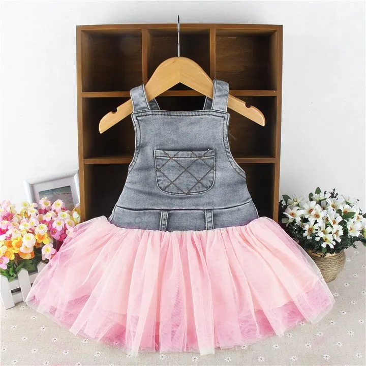 Baby Girls Denim Tutu Dress Child Girls Vest Tulle Dress Kids Children