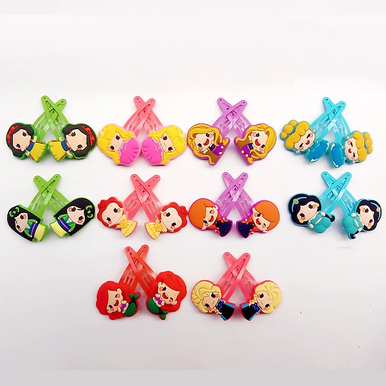 

2pcs Disney princess children cartoon hair clip Frozen Elsa doll head clip girl gift headwear accessories kid hairpin Mermaid