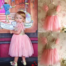 Bling Pinks Princess Baby Kids Girls Dress Party Gown Formal Fancy Dresses 2-7Y