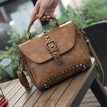 

Hot Sale Women's Leather Handbags Vintage Shoulder CrossBody Bags Ladies Messenger Bag Rivet Women Bags Bolsas Feminina