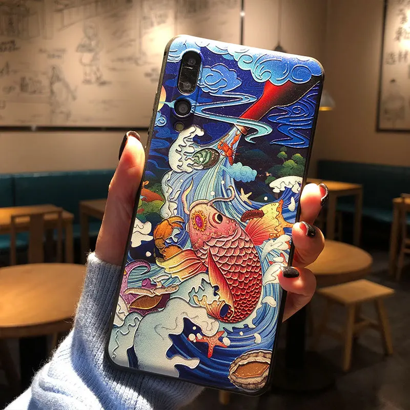 

Vintage Phone Case For OPPO R17 Pro R9 R9S R11 Plus Custom Soft TPU Cover Chinese Style Classic Retro Fish Carp Cell Phone Shell