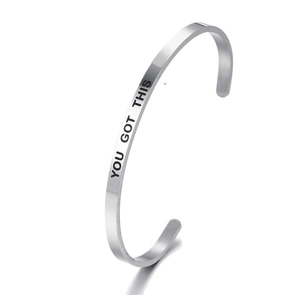 YOU GOT THIS 4mm Width Mantra Bracelets Bangles 316L Stainless Steel Positive Inspirational Quotes | Украшения и аксессуары