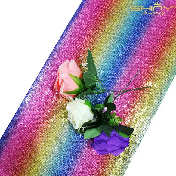 

ShinyBeauty 12x96inch Rainbow Sequin Table Runner For Event/Party/Banquet/Christmas Wedding Table Decoraiton -C0514