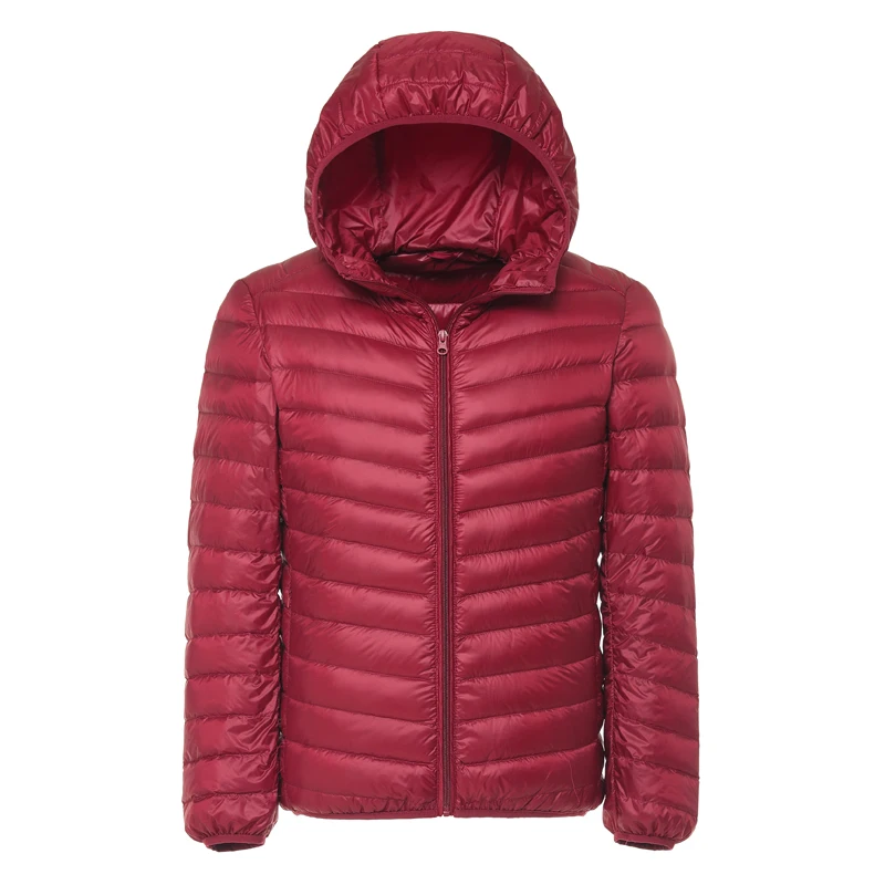 6 цветов,, зимняя мужская легкая пуховая куртка, модная повседневная теплая куртка на утином пуху с капюшоном, Мужская брендовая одежда - Цвет: Красный
