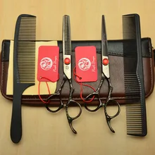 4 шт. костюм 6,0 ''черные Профессиональные человеческие ножницы для волос Парикмахерские расчески+ ножницы+ филировочные ножницы ручка сливы Z9002