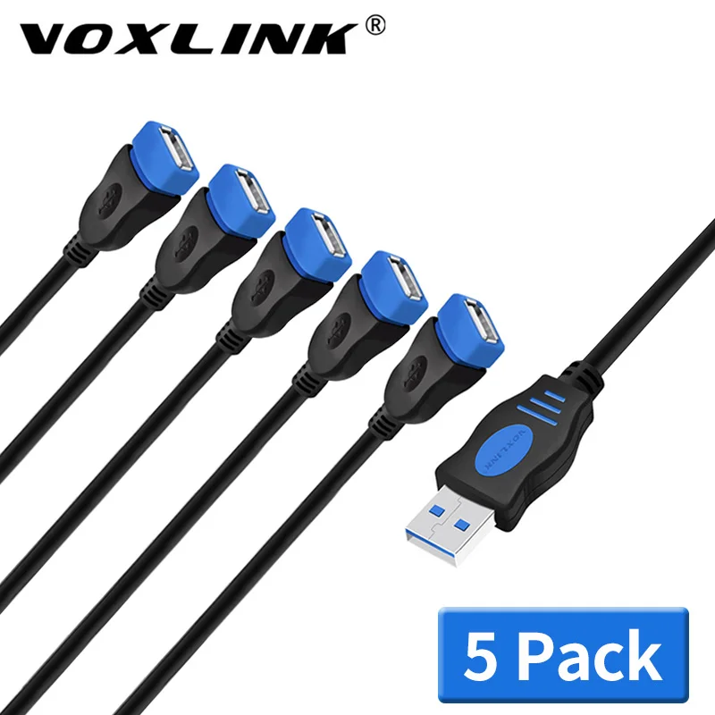 

VOXLINK 5Pack extend USB 2.0 USB Extension Cable For PC Laptop Male to Female USB Charging Sync Data Extend Cable 1M 1.8M 3M 5M