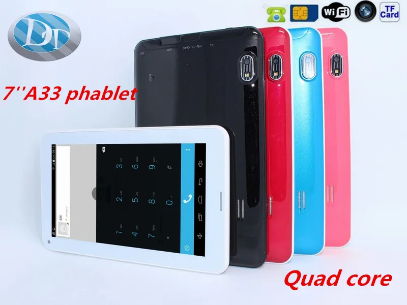 Sale!!!Quad Core A33 7inch GSM Phone Call Tablet PC Bluetooth WIFI Webcam 4GB Sim Card Slot phablet flashlight 5 colors